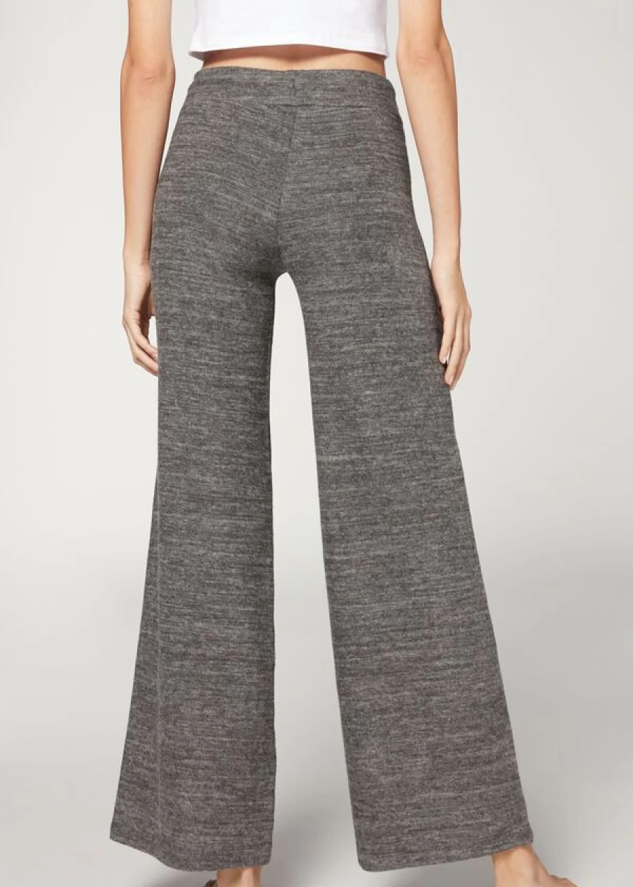 Calzedonia Cashmere Palazzo Leggings in Grigio Medio Melange - Soft Wool Blend Wide Leg Pants