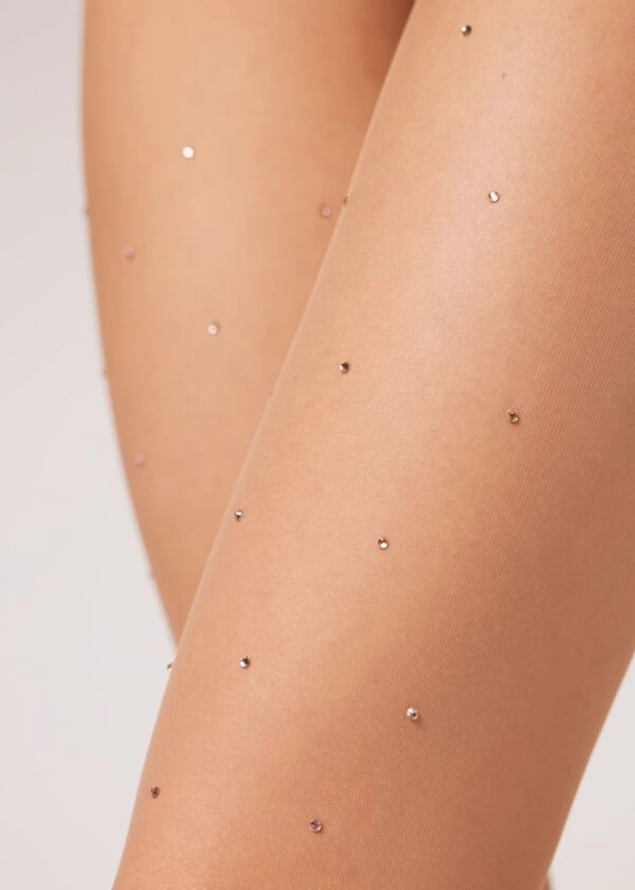 Calzedonia 20 Denier Sheer Tights with Diamante Applique in 009 Nude 6 Elixir Caramel