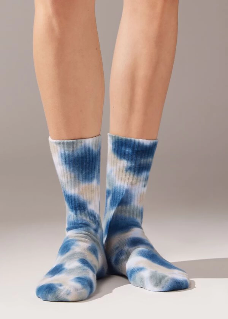 Calzedonia Powder Blue Tie Dye Sport Socks for Running & Athletic Short Socks