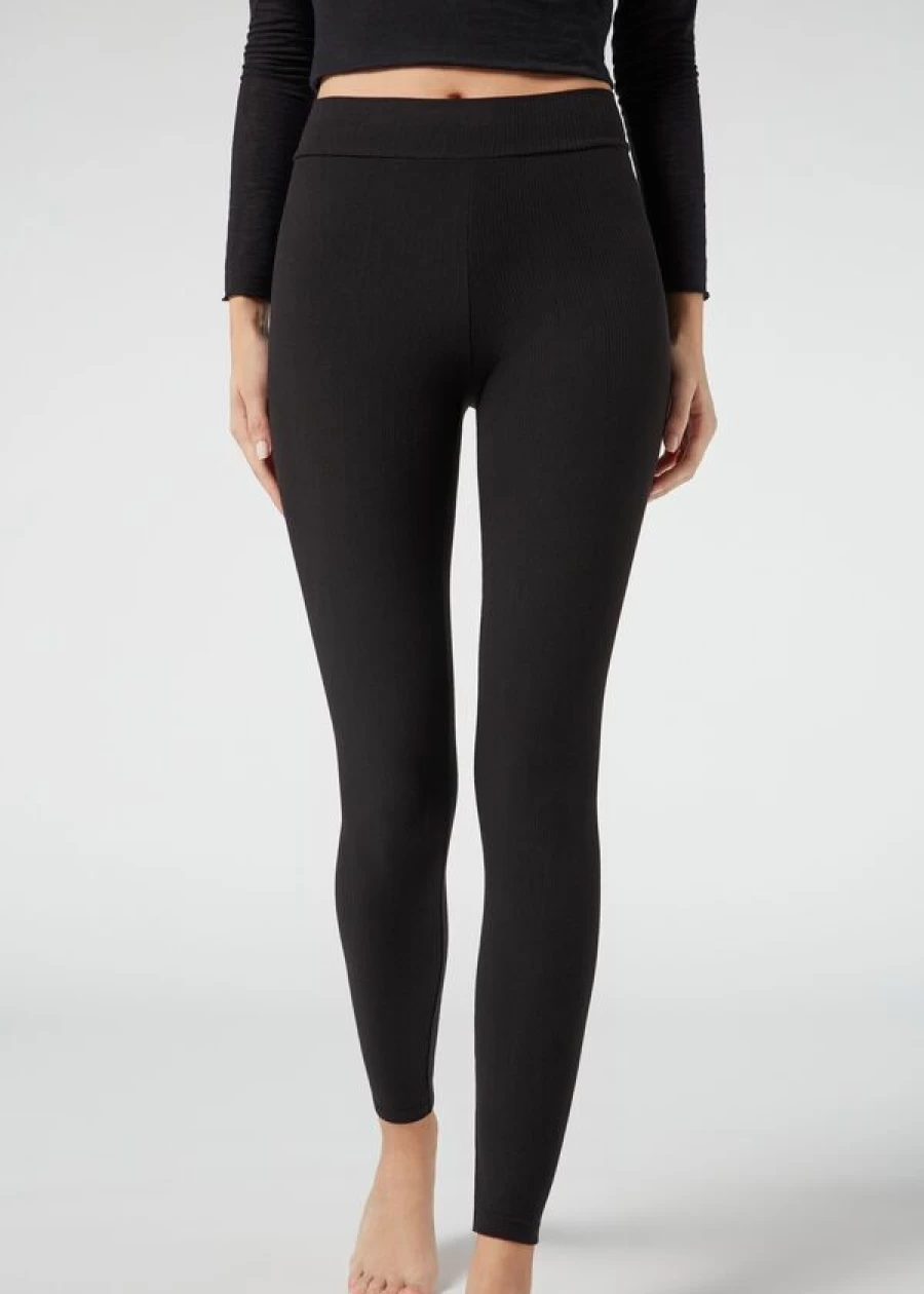 Calzedonia Ribbed Cashmere Leggings in 019 - Black | Soft Winter Tights