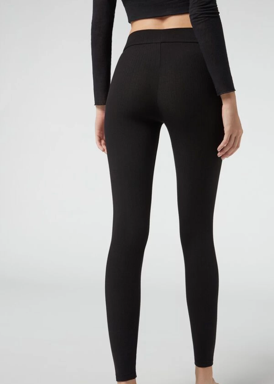 Calzedonia Ribbed Cashmere Leggings in 019 - Black | Soft Winter Tights