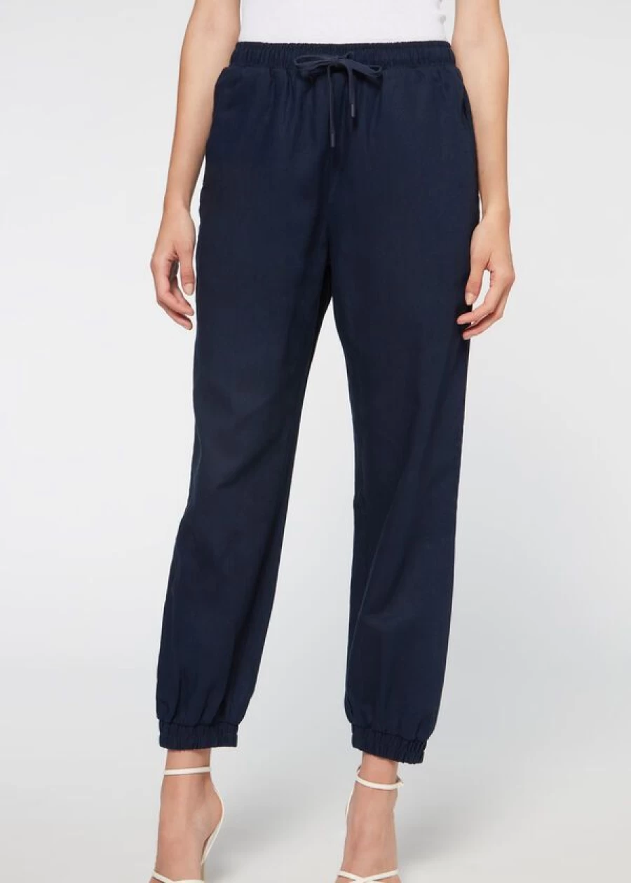 Calzedonia Navy Blue Linen Joggers for Men & Women - Comfortable Casual Lounge Pants