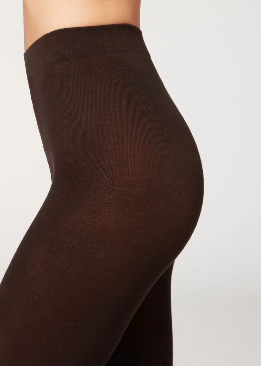 Calzedonia 150 Denier Opaque Eco Cotton Tights in 848 - Dark Brown | Sustainable & Comfortable