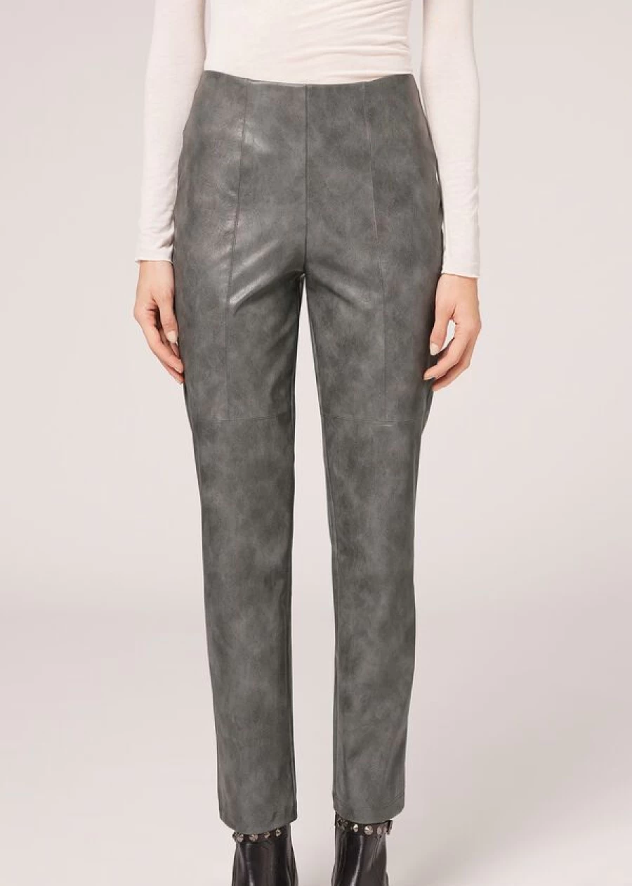 Calzedonia Vintage Gray Thermal Leggings - Coated Effect for Style & Warmth