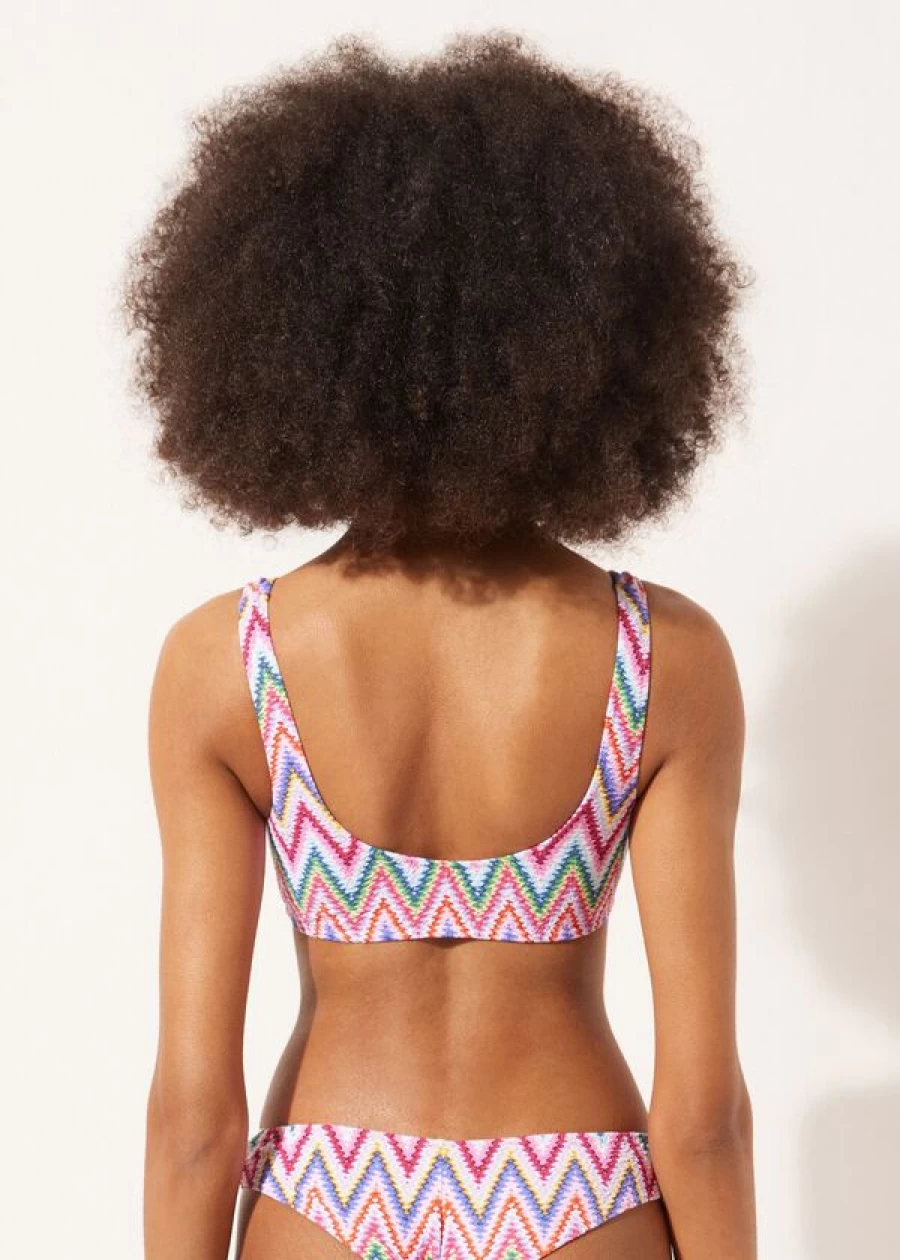 Calzedonia Sporty Look Bikini Top - 3D Multicolor Chevron Pattern Brassiere
