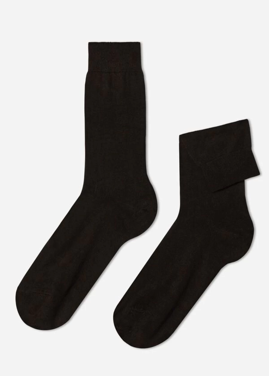 Calzedonia Men's Brown Cashmere Crew Socks - Soft Luxury Winter Socks