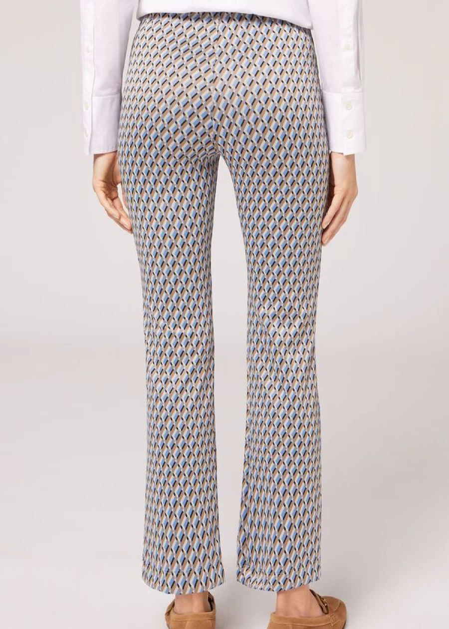 Calzedonia Geometric Print Cropped Flared Leggings in Azzurro/Beige 847C