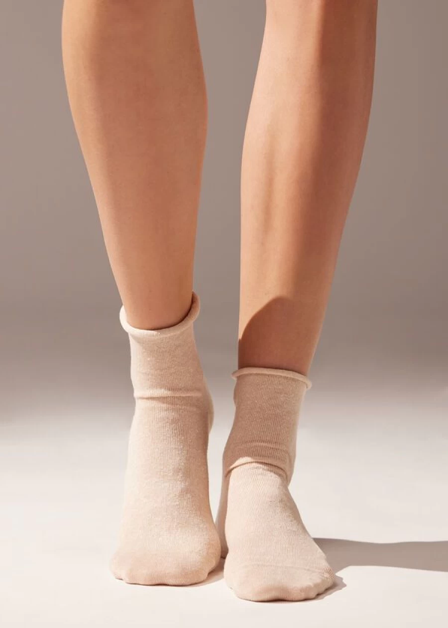Calzedonia Linen Blend Seamless Short Socks in Natural Color - Breathable Comfort Ankle Socks