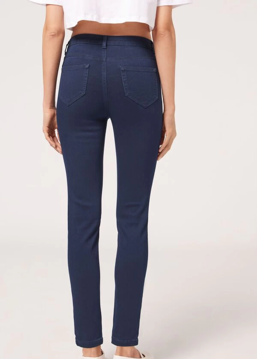 Calzedonia Soft-Touch Thermal Skinny Jeans in Dark Denim Blue - Women's Warm Stretch Denim Pants