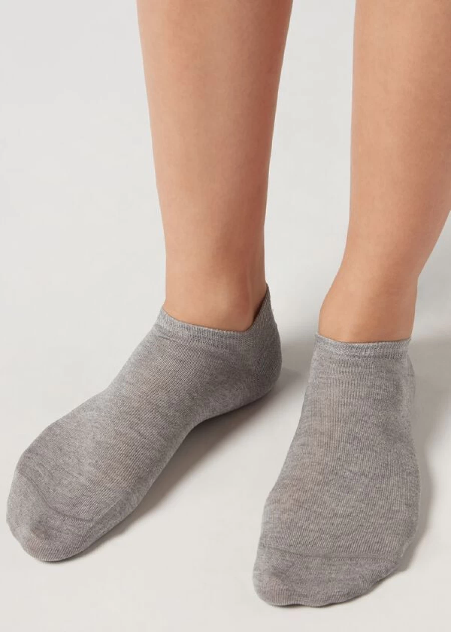 Calzedonia Unisex Grey Fleece Cotton Pop Socks for Men and Women