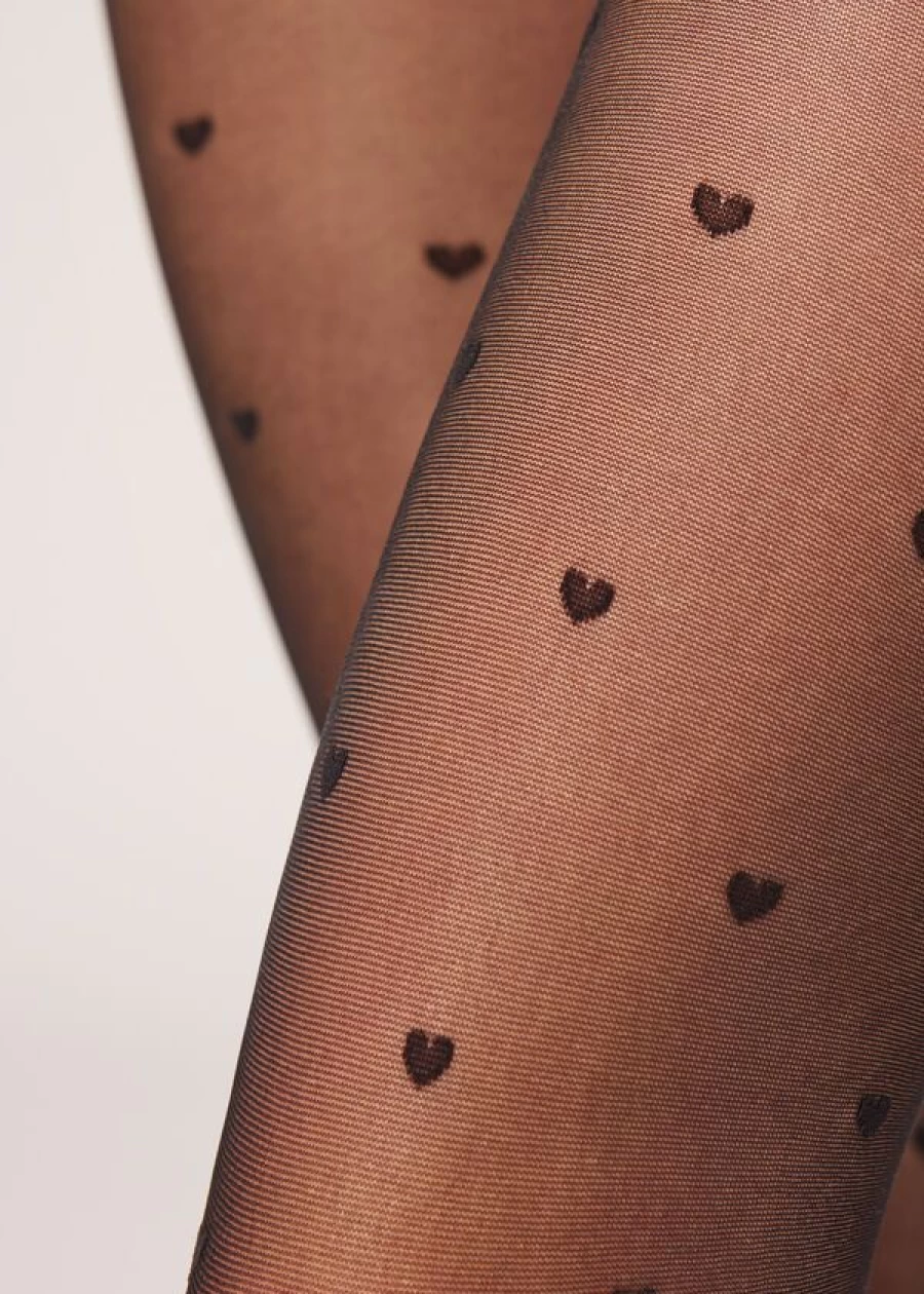 Calzedonia Little Hearts 30 Denier Sheer Tights in 5231 - Black | Comfortable & Stylish Women's Tights