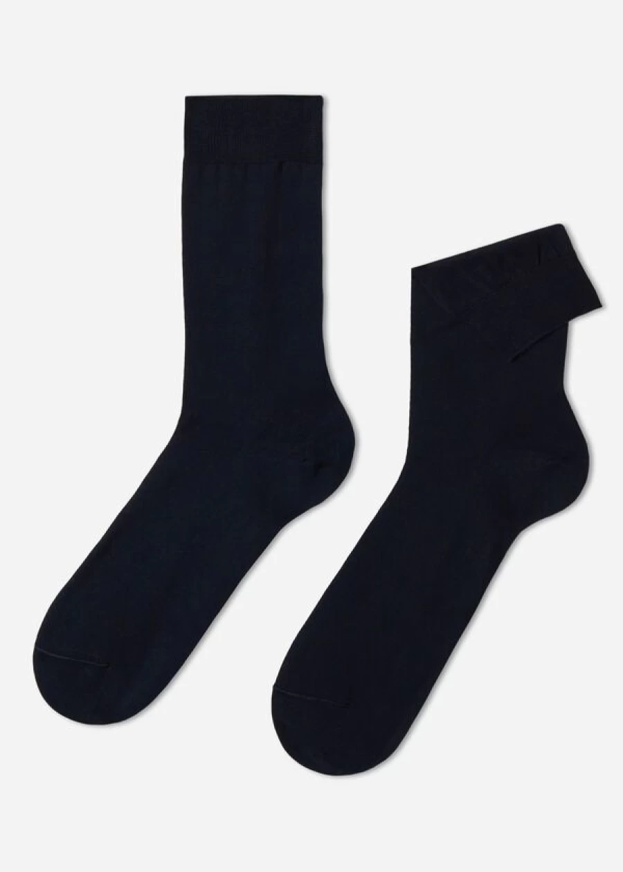 Calzedonia Men's Blue Lisle Thread Short Socks - 016
