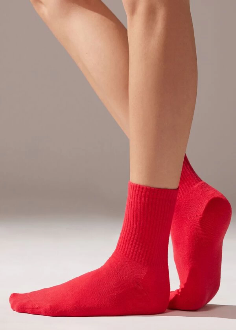 Calzedonia Unisex Sport Socks 160D - Rosso Fragola Short Athletic Socks for Men & Women