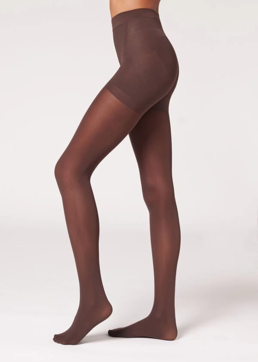 Calzedonia 50 Denier Total Shaper Tights in 848 - Dark Brown for Slimming & Comfort