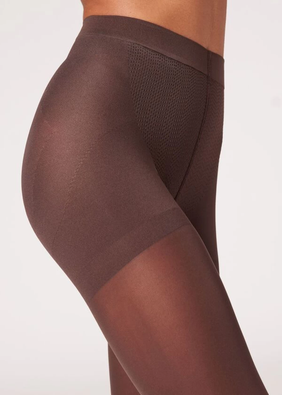 Calzedonia 50 Denier Total Shaper Tights in 848 - Dark Brown for Slimming & Comfort