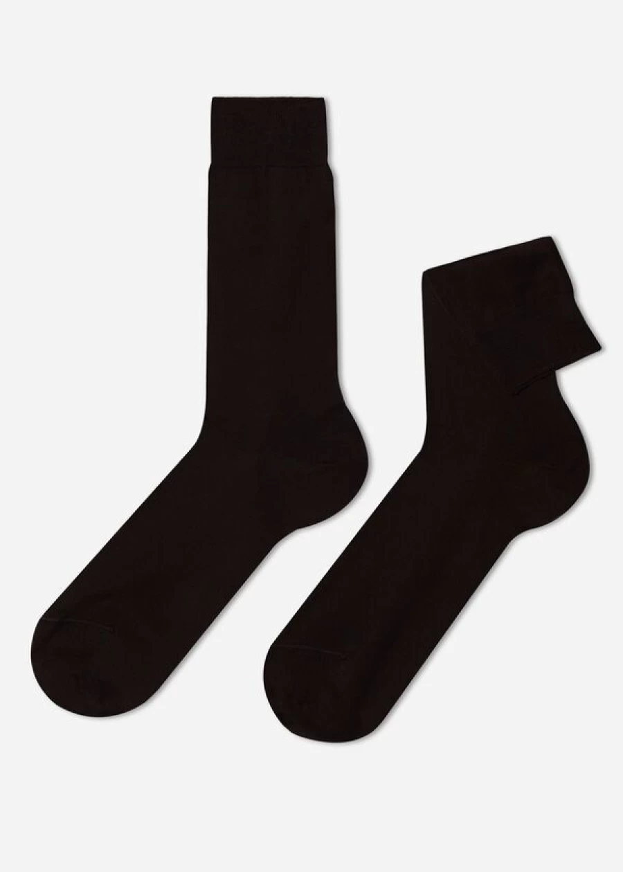 Calzedonia Men's Brown Lisle Thread Short Socks - 015