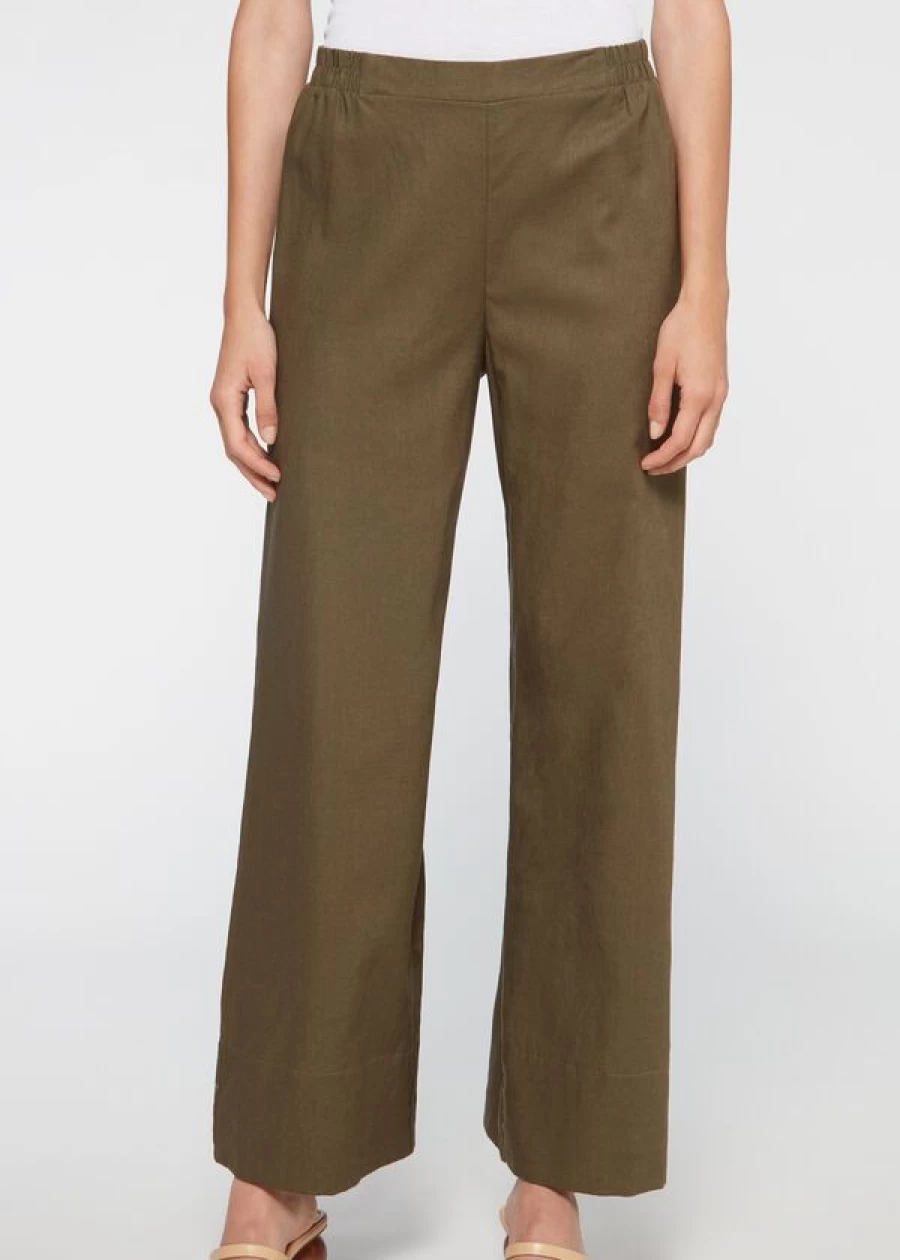Calzedonia Linen Palazzo Trousers in Verde Militare - 751C Comfortable Wide-Leg Pants