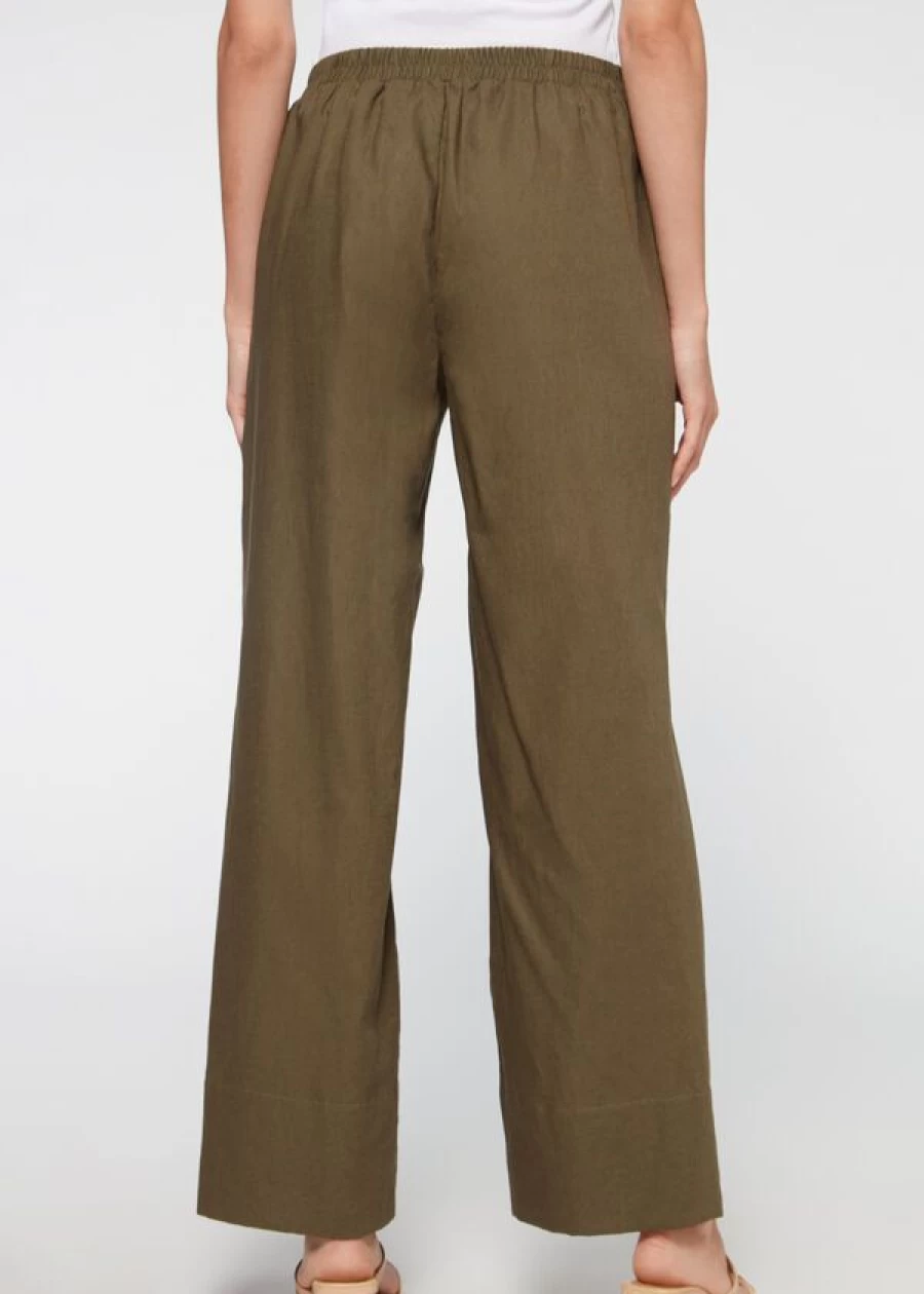 Calzedonia Linen Palazzo Trousers in Verde Militare - 751C Comfortable Wide-Leg Pants