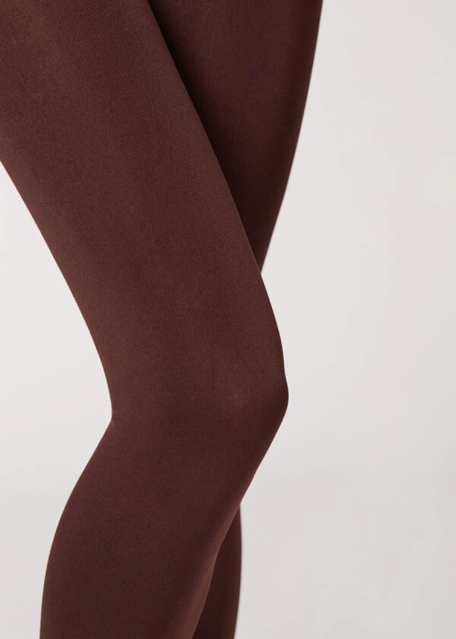 Calzedonia Thermal Super Opaque Tights 848 - Dark Brown Winter Warm Tights for Women