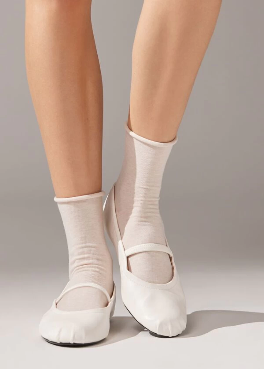 "Calzedonia Non-Elastic Cotton Ankle Socks in 155D - Naturale Vaniglia | Comfortable Breathable Everyday Socks"