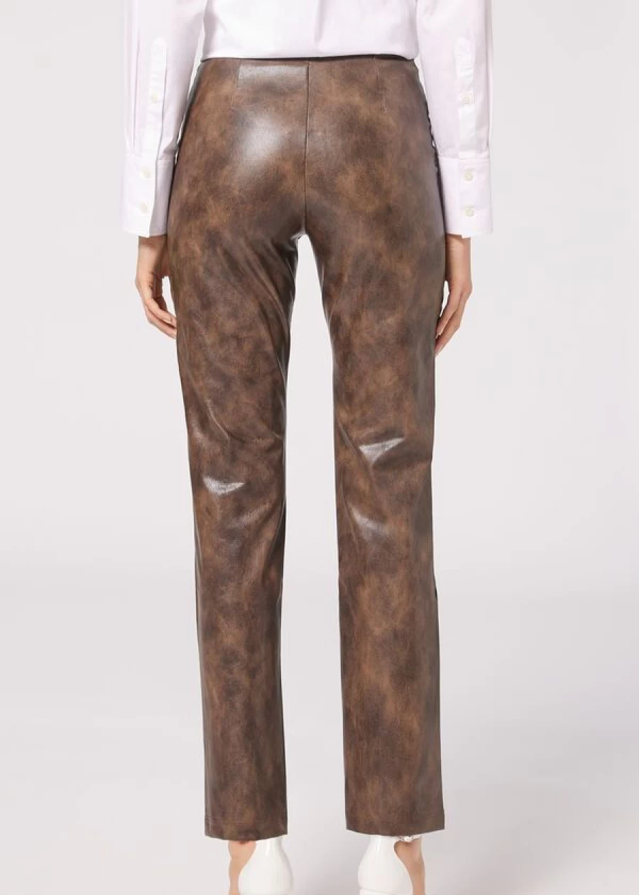Calzedonia Vintage Thermal Leggings - 842C Marrone Vintage, Coated-Effect for Style & Warmth