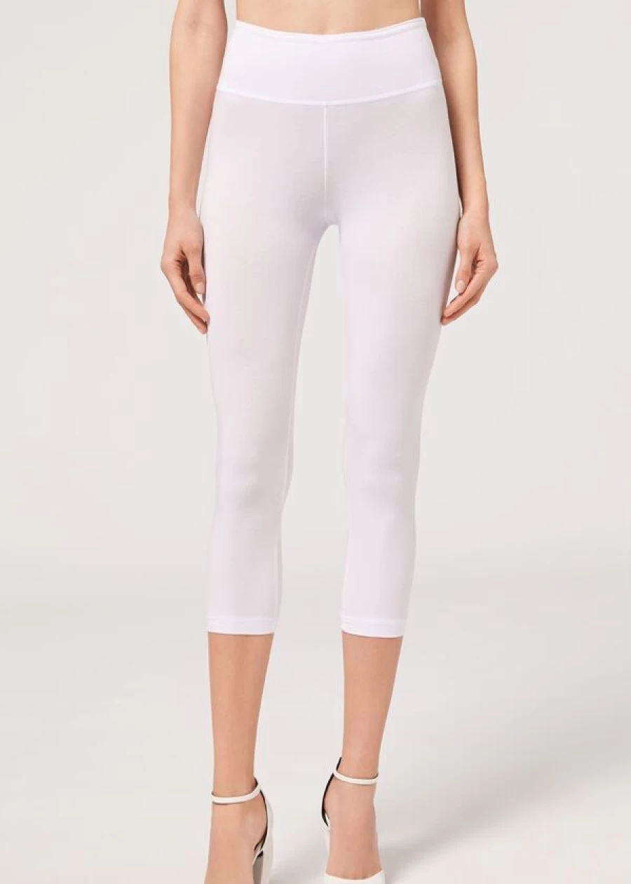 Calzedonia Supima Cotton Capri Leggings for Women - High-Quality White Workout & Yoga Pants