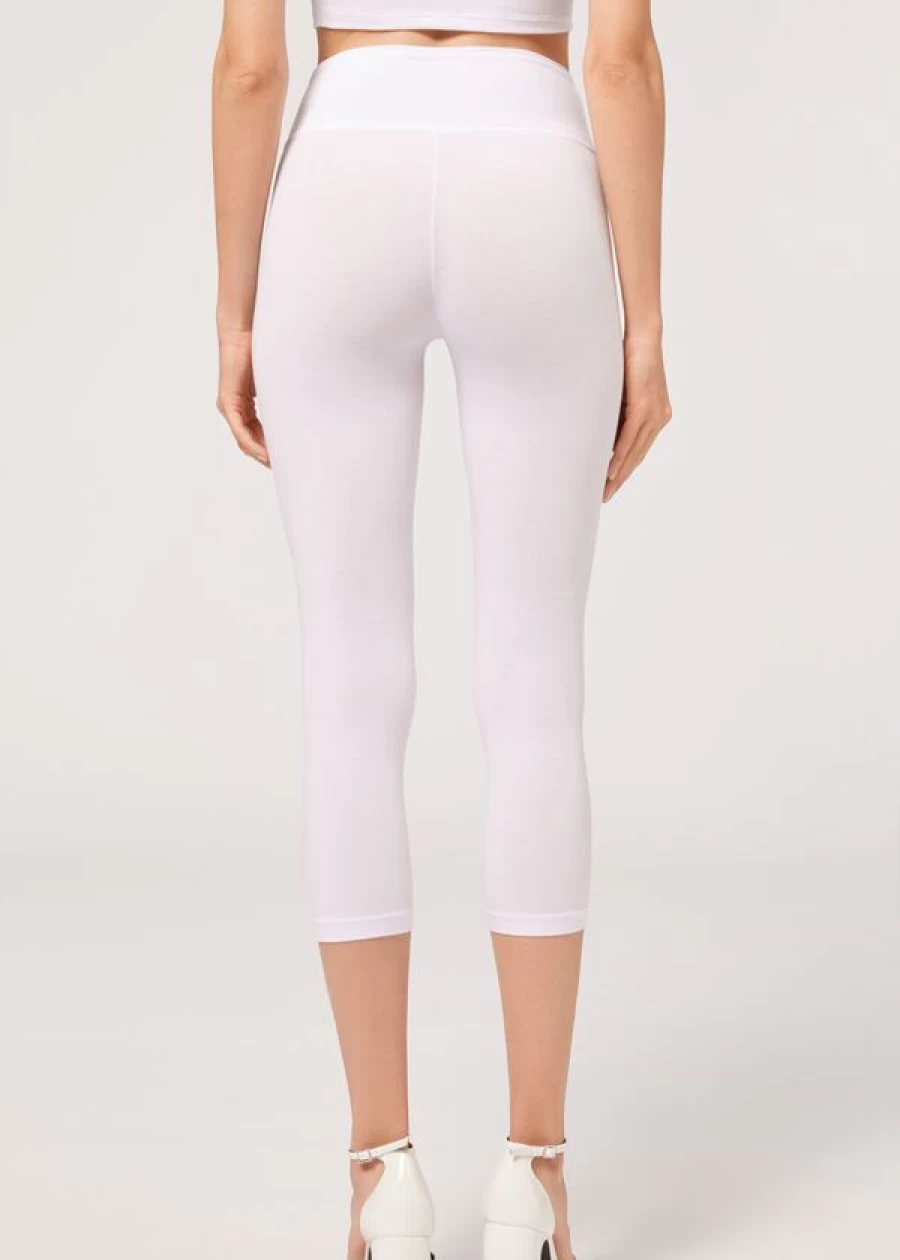 Calzedonia Supima Cotton Capri Leggings for Women - High-Quality White Workout & Yoga Pants