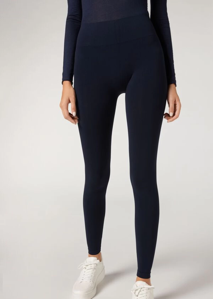 Calzedonia Ultra Opaque Microfibre Leggings in Intense Blue - High-Waisted Stretchy Comfort