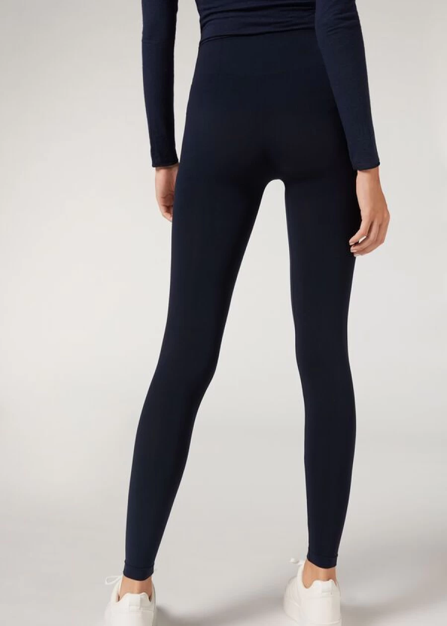 Calzedonia Ultra Opaque Microfibre Leggings in Intense Blue - High-Waisted Stretchy Comfort