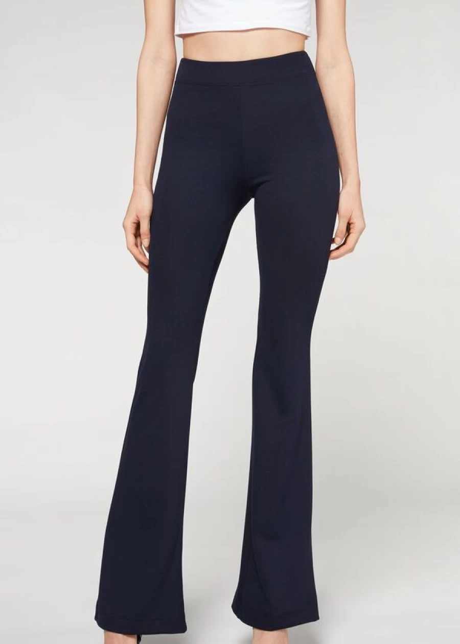 Calzedonia High Waist Flared Leggings in 016 - Blue | Stretchy & Comfortable Yoga Pants