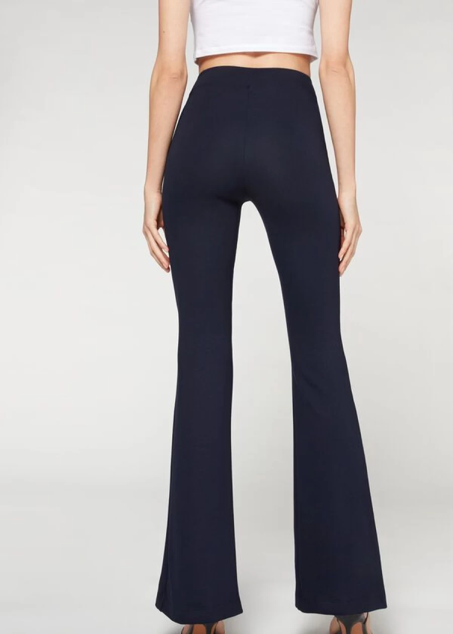Calzedonia High Waist Flared Leggings in 016 - Blue | Stretchy & Comfortable Yoga Pants