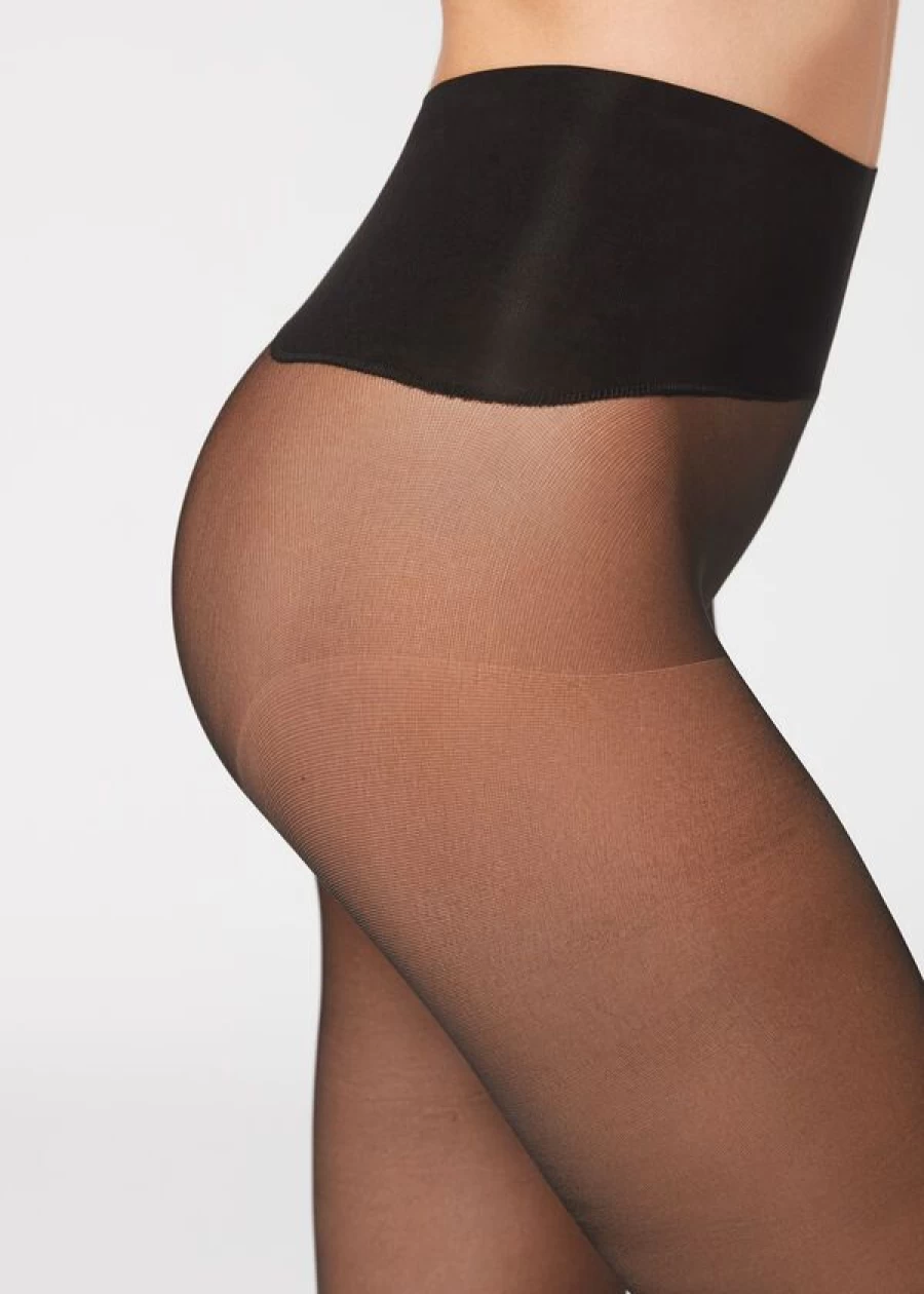 Calzedonia Essential Invisible 20 Denier Sheer Tights in 019 - Black | Ultra-Comfortable Nylon Tights for Everyday Wear