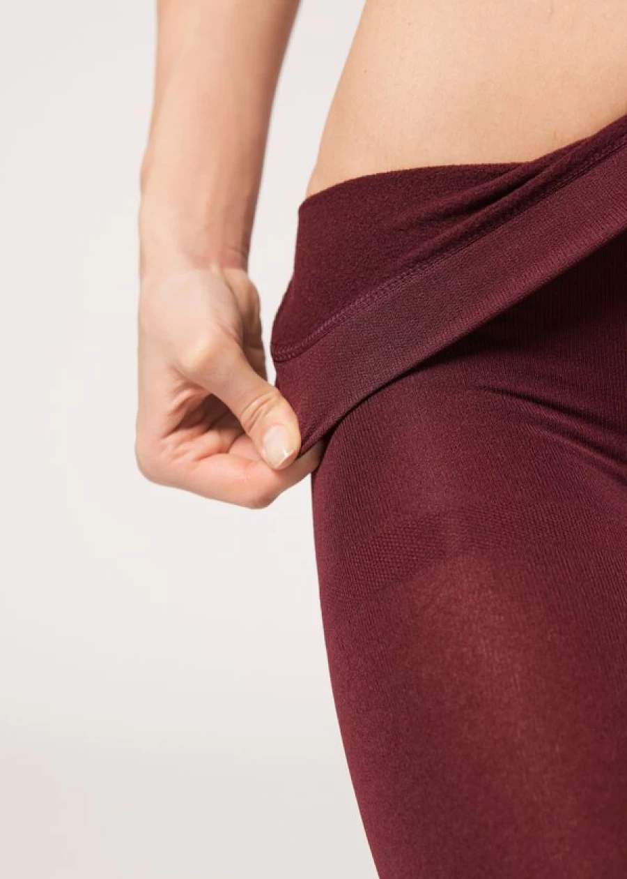 Calzedonia Thermal Super Opaque Tights in 2240 Wine Red Purple - Warm Winter Tights for Women