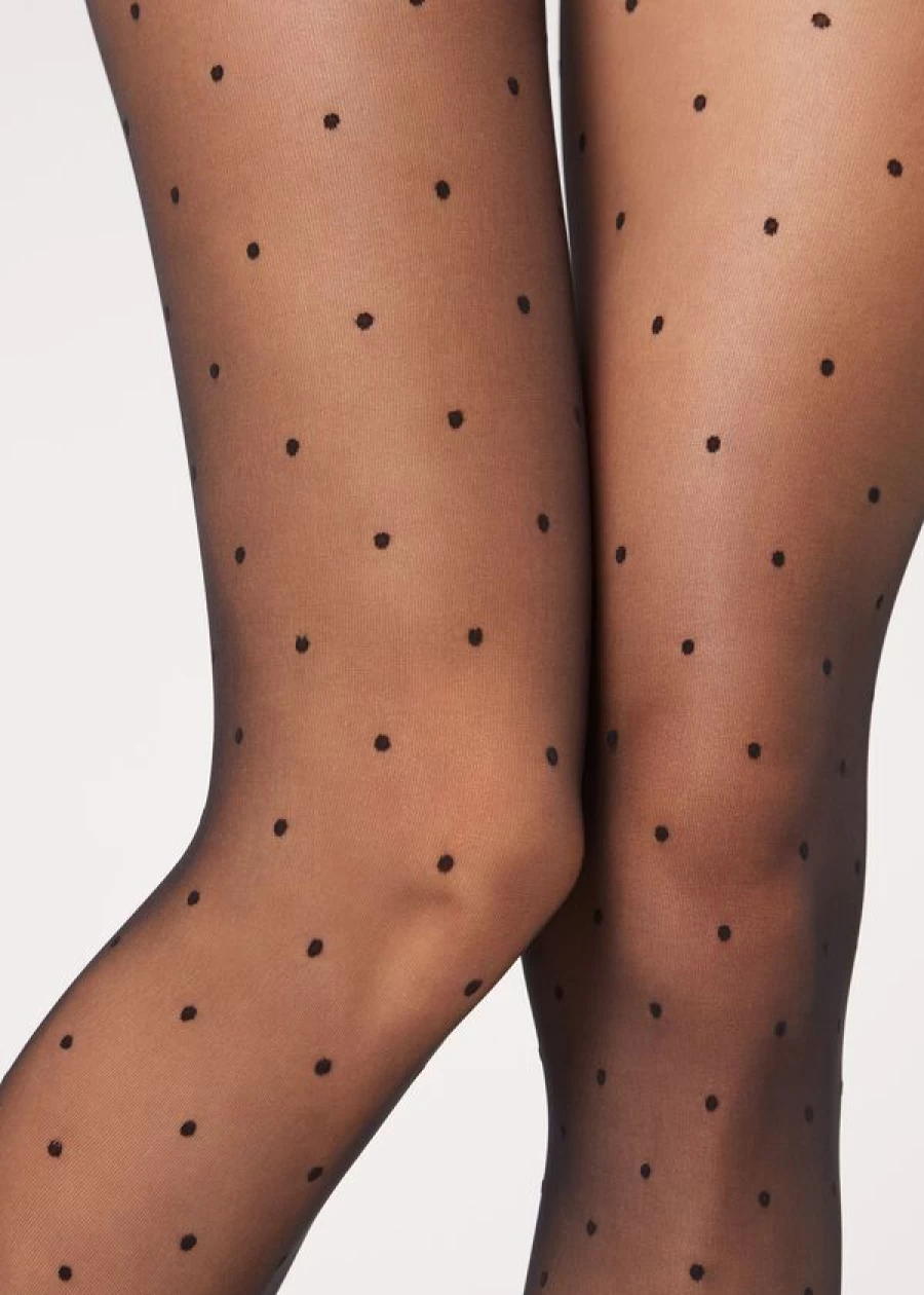 Calzedonia Sheer Polka Dot Tights - 3782 Black Polka Dots