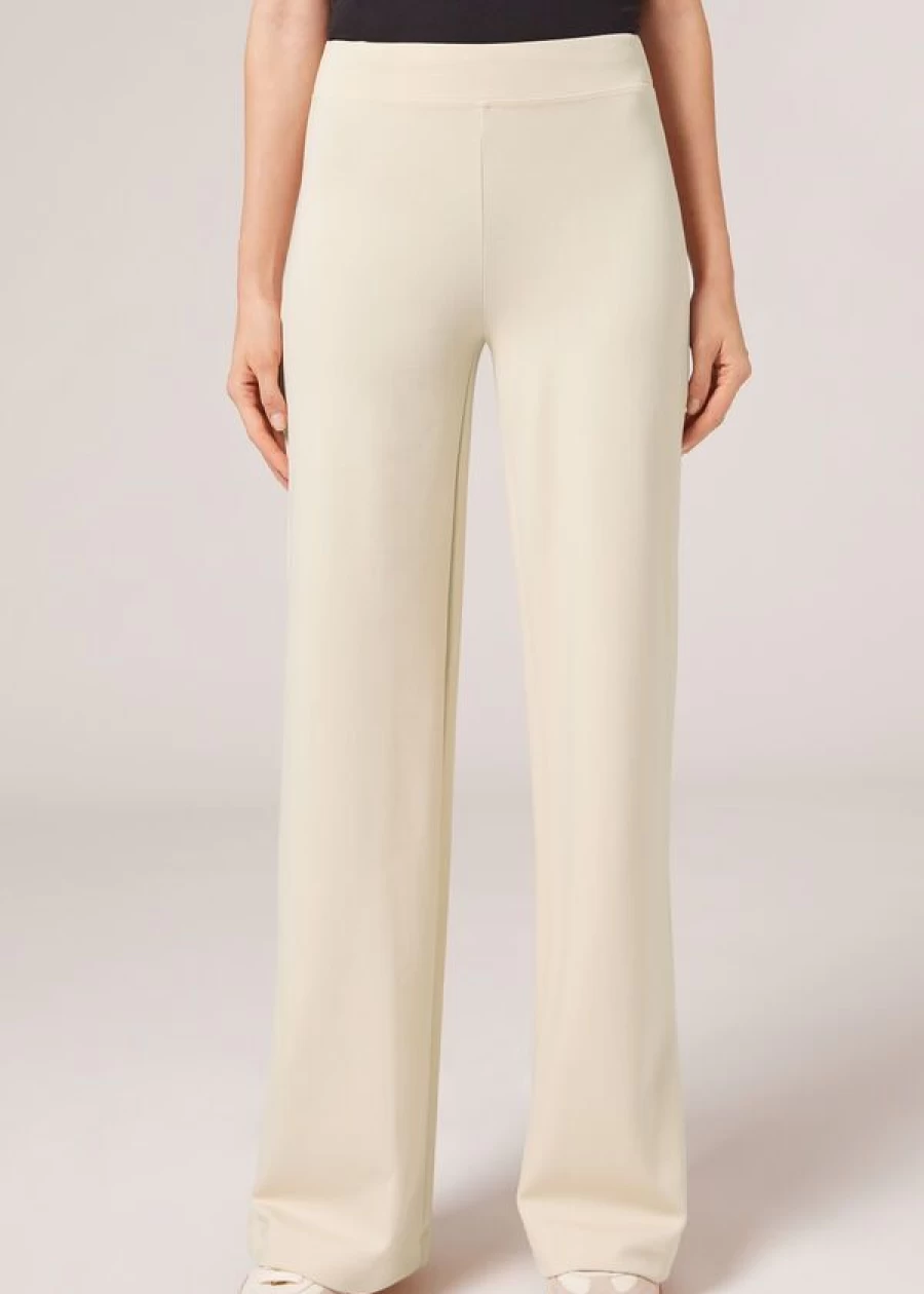 Calzedonia Milano Knit Palazzo Leggings in 499C - Natural | Comfortable High-Waisted Wide Leg Pants