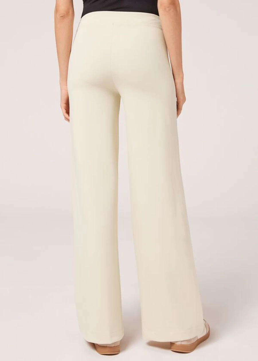 Calzedonia Milano Knit Palazzo Leggings in 499C - Natural | Comfortable High-Waisted Wide Leg Pants