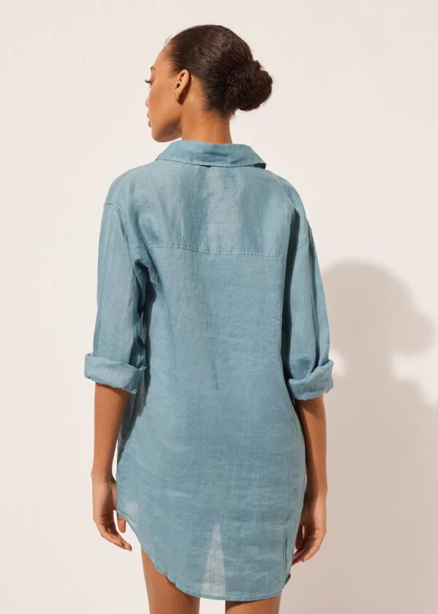 Calzedonia Linen Shirt Dress in Wave Blue - Lightweight Summer Casual Style