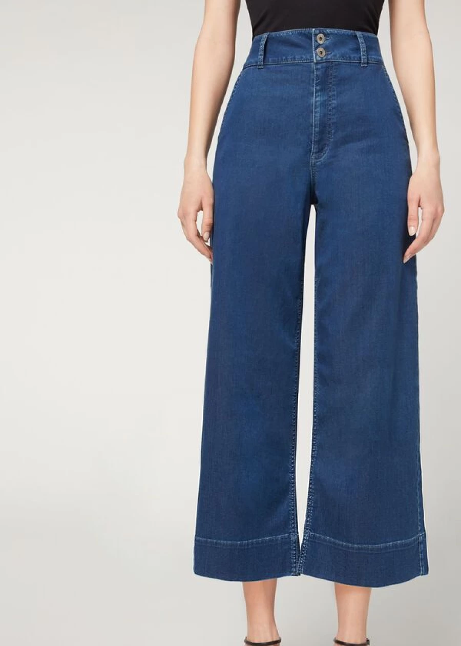 "Calzedonia Dark Denim Blue Light Denim Culottes for Women"