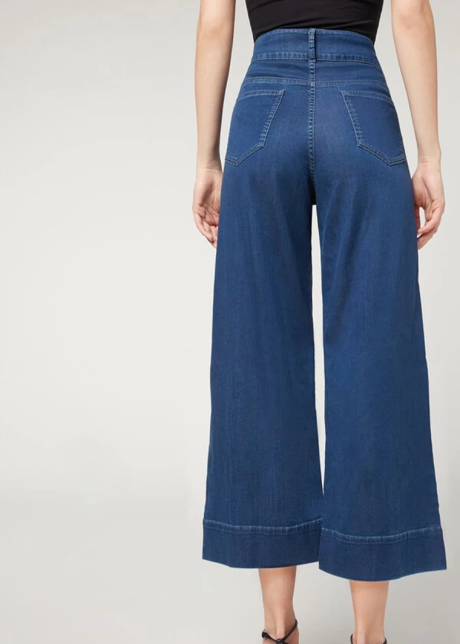 "Calzedonia Dark Denim Blue Light Denim Culottes for Women"