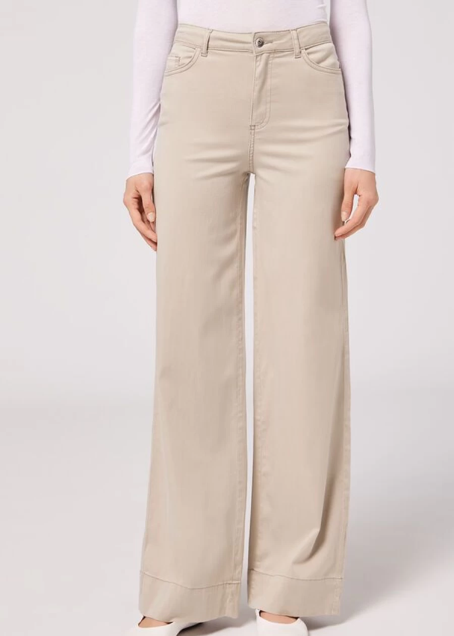 Calzedonia Eco Palazzo Jeans in 851C Hazelnut - Sustainable Wide-Leg Trousers