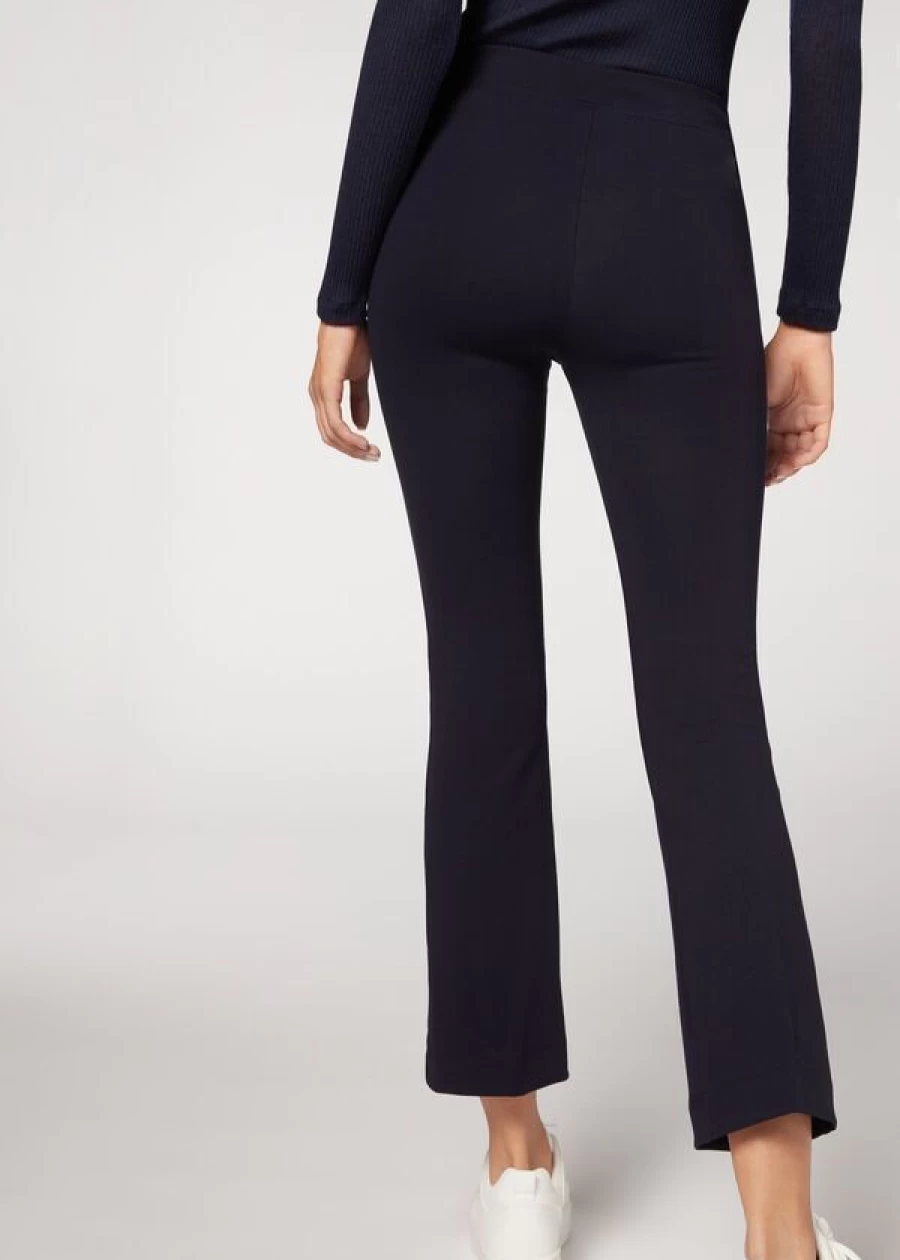 Calzedonia High-Waisted Cropped Flared Leggings in 016 - Blue | Trendy Yoga Pants for Women