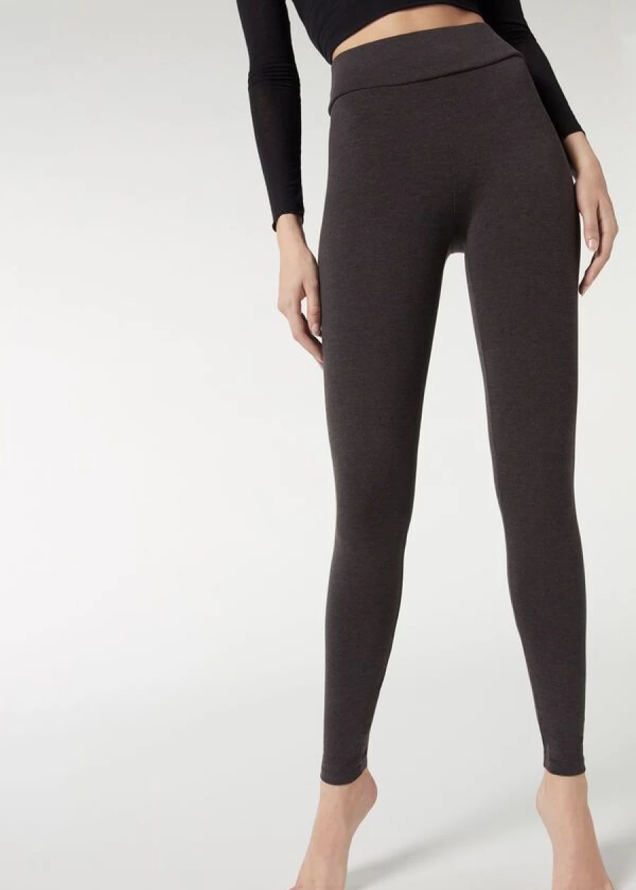 Calzedonia Cotton Leggings - 474 Grey Blend Comfortable Stretch Pants for Women