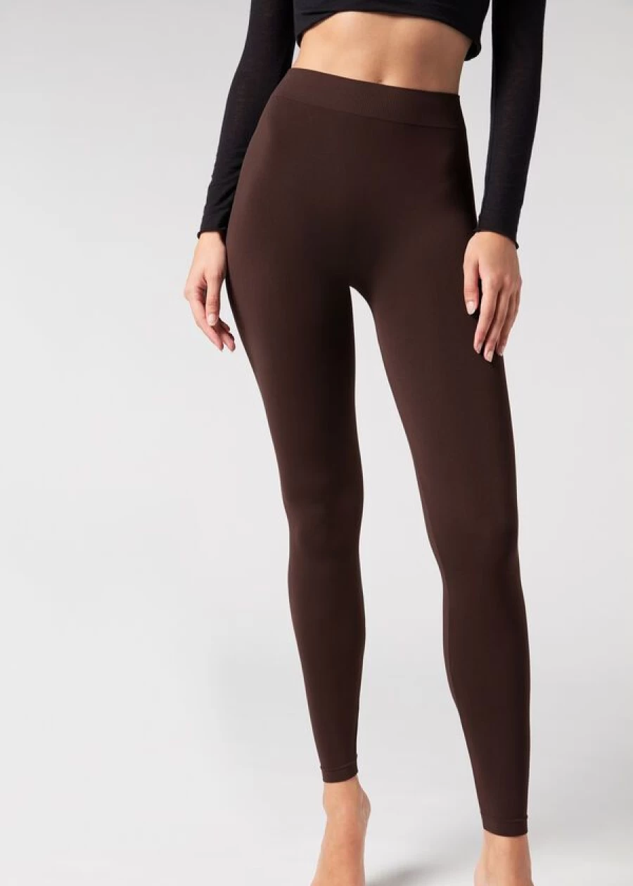 Calzedonia Ultra Opaque Microfibre Leggings in 848 - Dark Brown | High-Waisted Stretchy Comfort