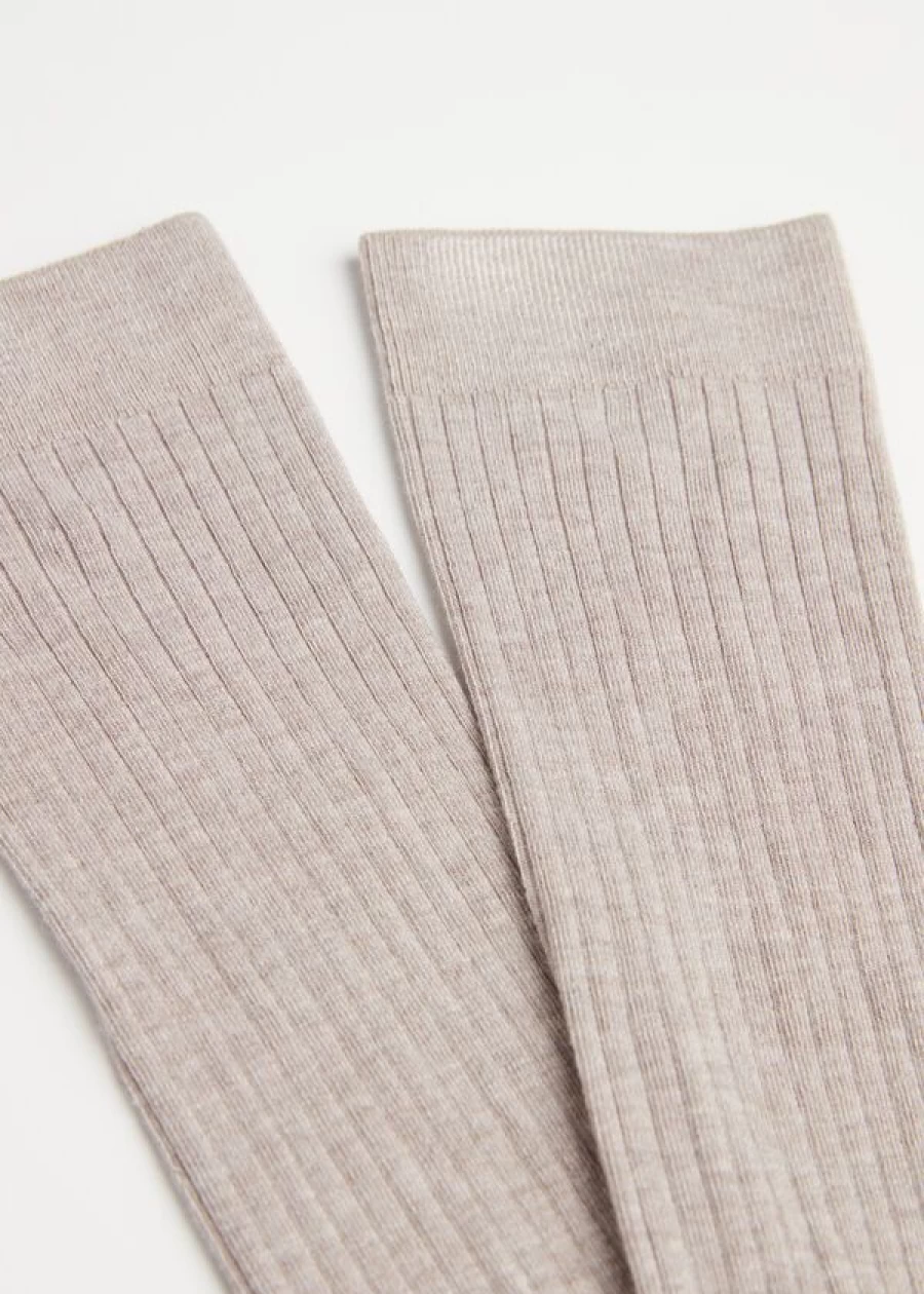 Calzedonia Ribbed Cashmere Long Socks in 904 - Natural Sand Blend | Soft Wool Winter Socks for Women & Men