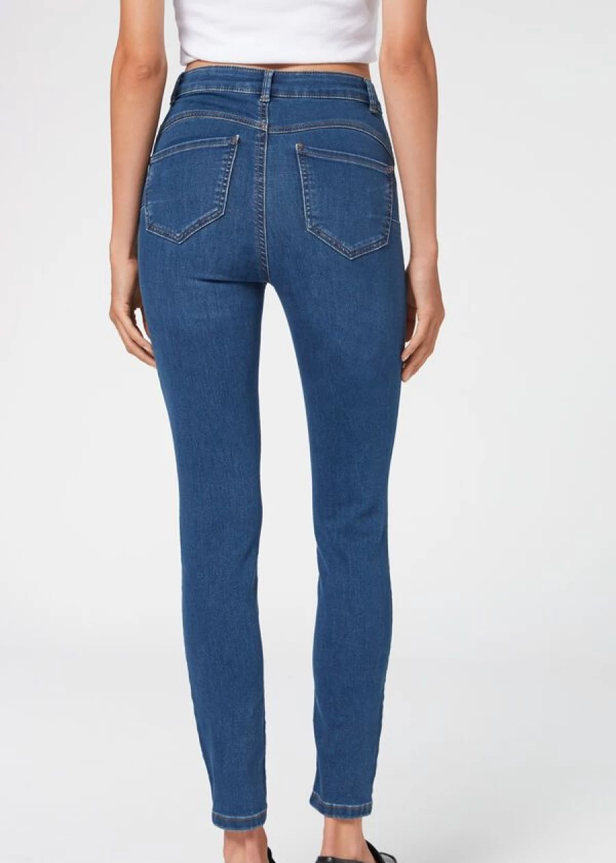 Calzedonia High-Waist Skinny Jeans - Soft Touch Push-Up Denim Pants in 5105 Blue
