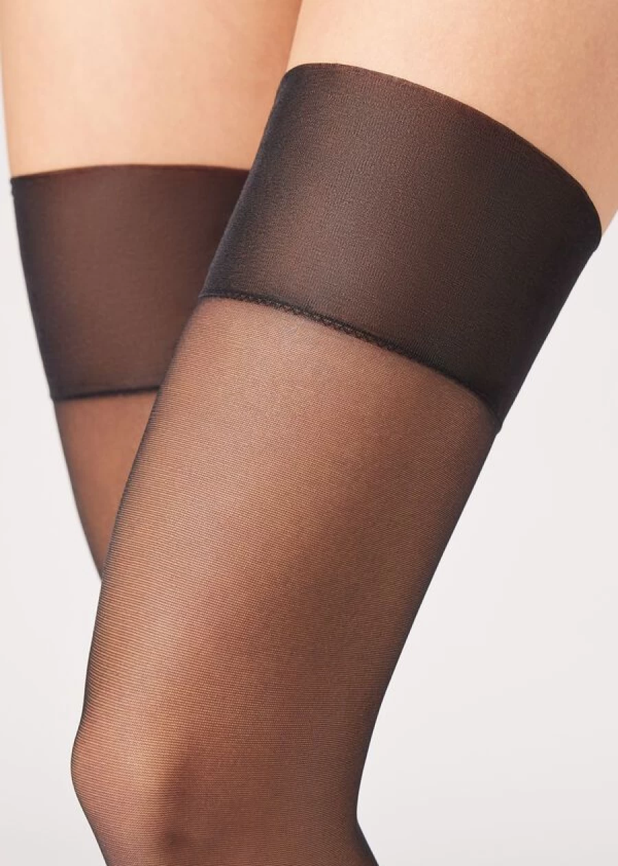 Calzedonia 20 Denier Sheer Garter Belt Effect Socks in 019 - Black