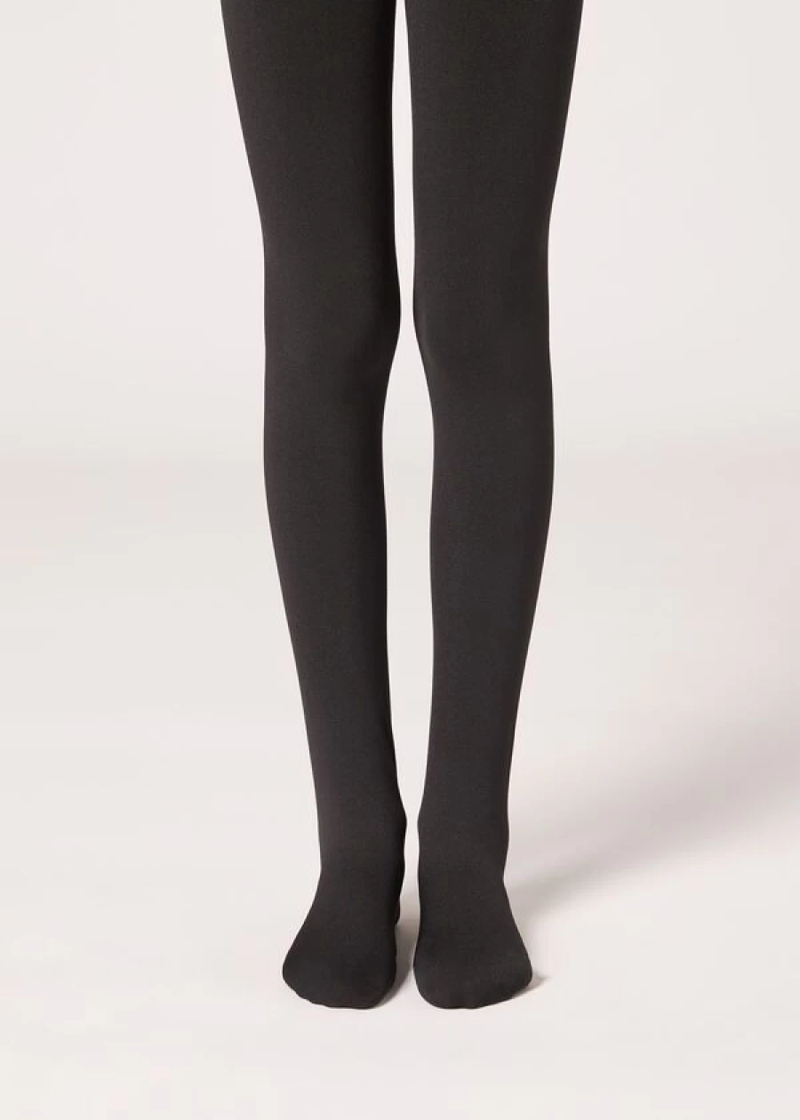 Calzedonia Girls' Thermal Tights - 019 Black for Winter Warmth & Comfort