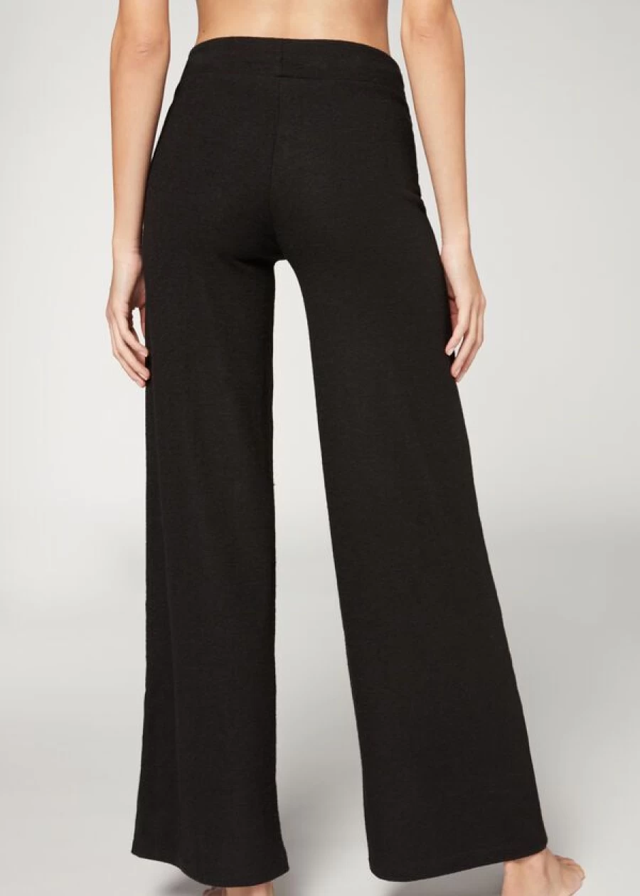 Calzedonia Cashmere Palazzo Leggings in 019 - Black | Luxurious Soft Wide Leg Pants