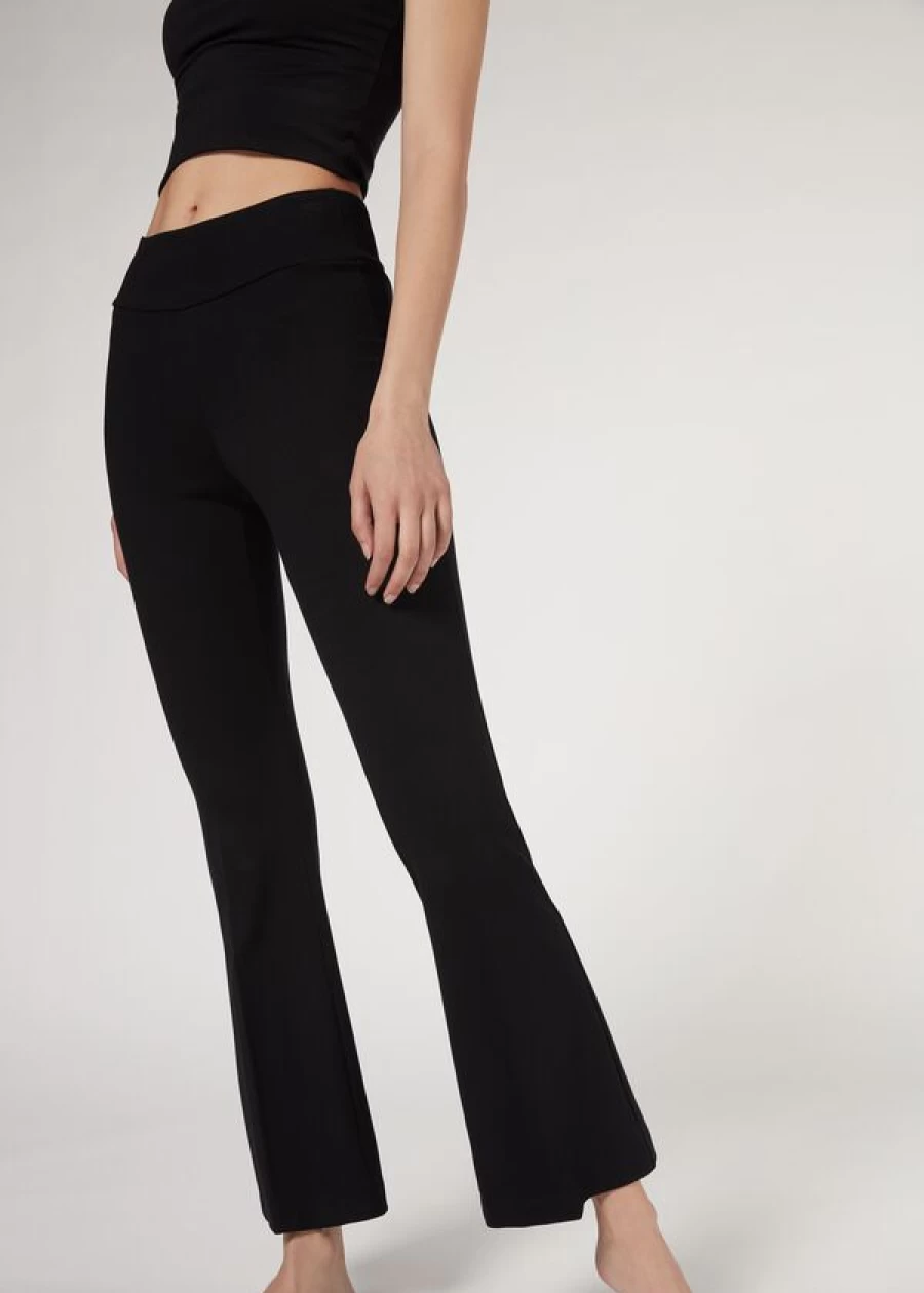 Calzedonia High-Waist Flared Leggings in 019 - Black | Stretchy & Comfortable Yoga Pants