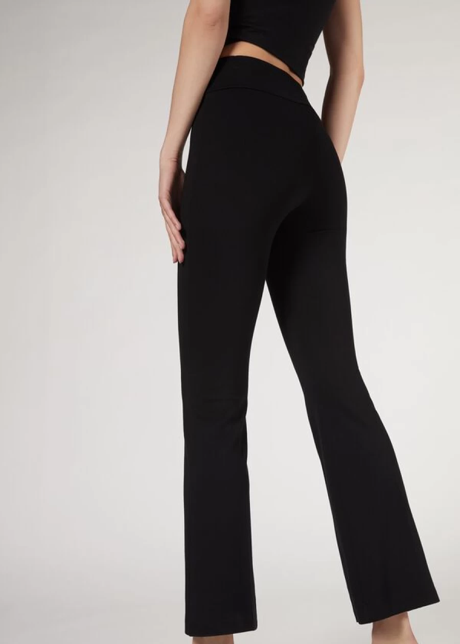 Calzedonia High-Waist Flared Leggings in 019 - Black | Stretchy & Comfortable Yoga Pants